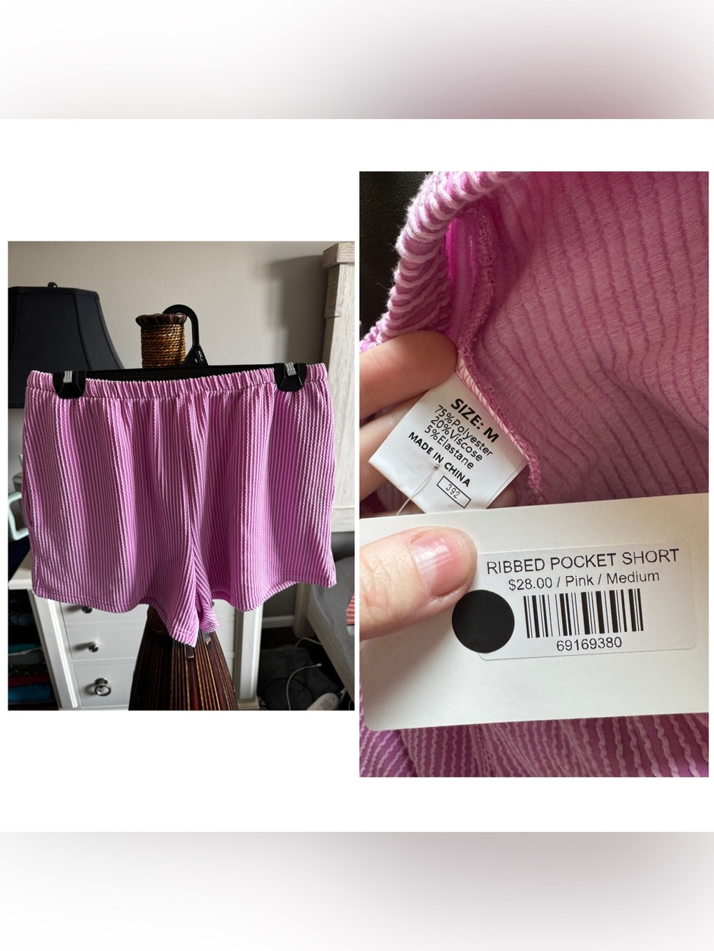 Ribbed Pocket Women’s Shorts - Pink - Size M